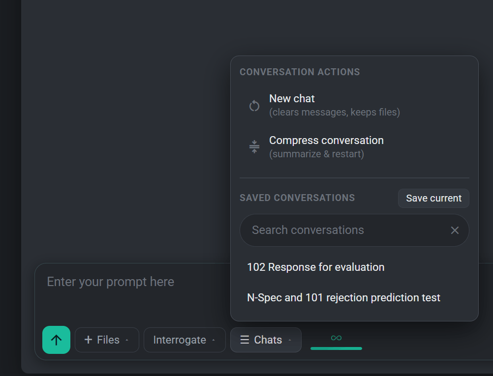 The Chats menu showing the New chat and Compress conversation actions