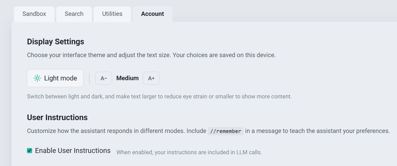 The LLM Sandbox interface in light mode