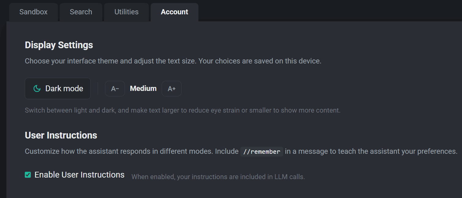 The LLM Sandbox interface in dark mode
