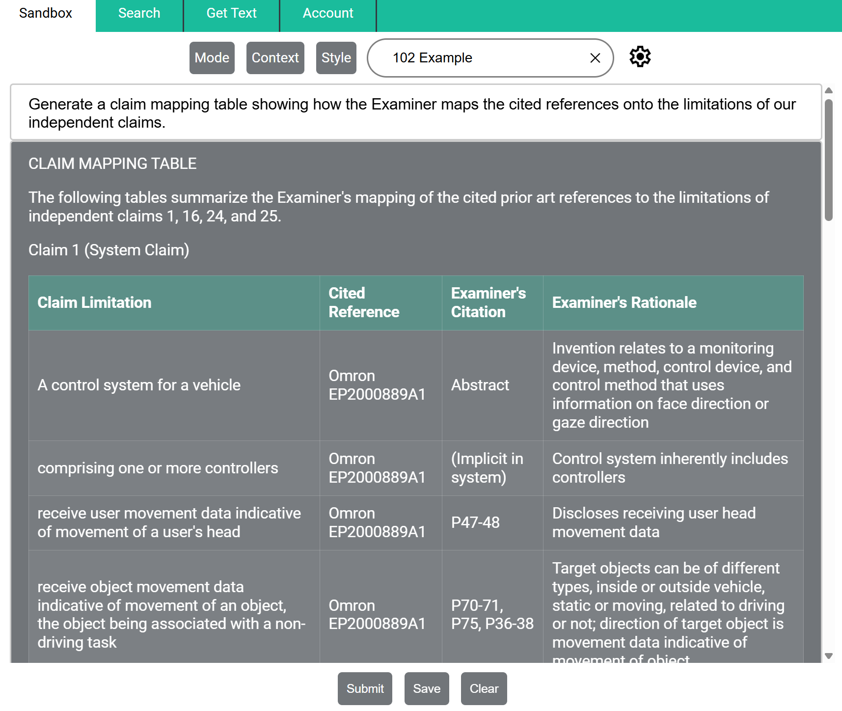 Office action analysis and response generation interface