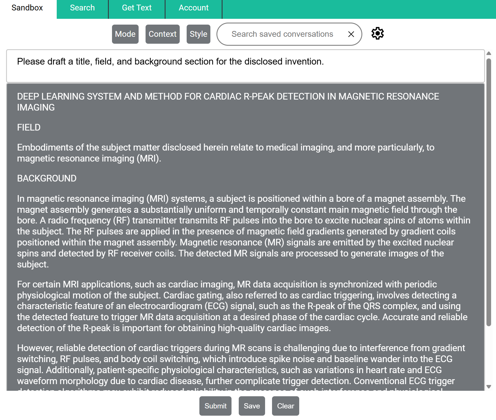 Section-by-section patent application drafting interface