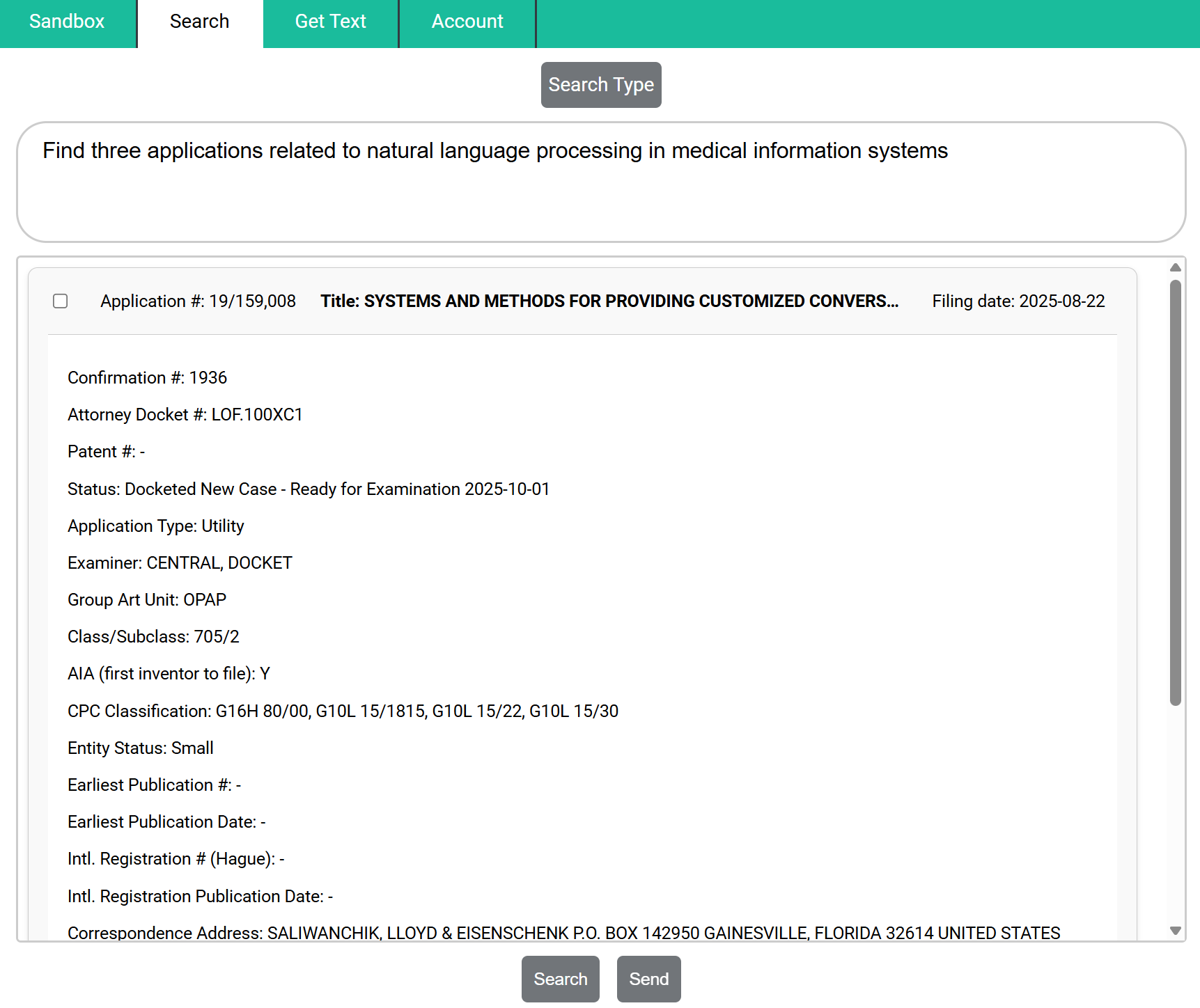 Natural language patent search interface with USPTO and EPO access